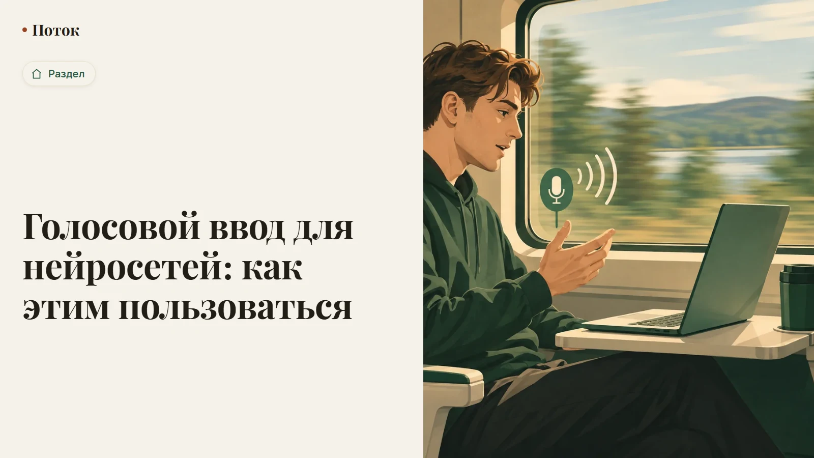 Голосовой ввод для нейросетей: окно чата с ИИ и активный микрофон рядом с полем ввода