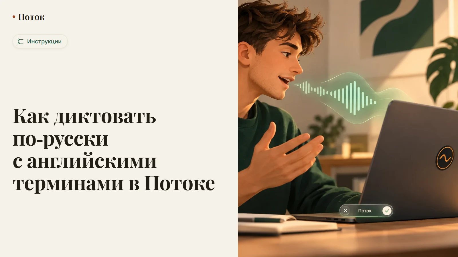 Как диктовать по-русски с английскими терминами в Потоке
