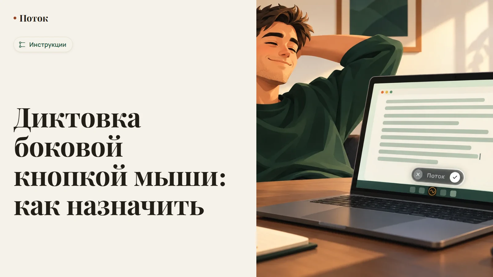 Диктовка боковой кнопкой мыши: как назначить