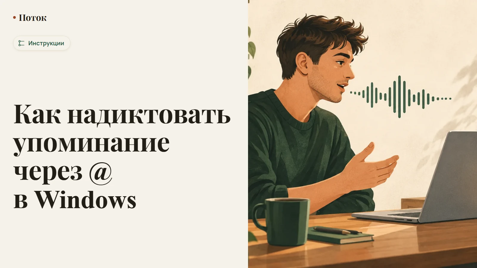 Как надиктовать упоминание через @ в Windows