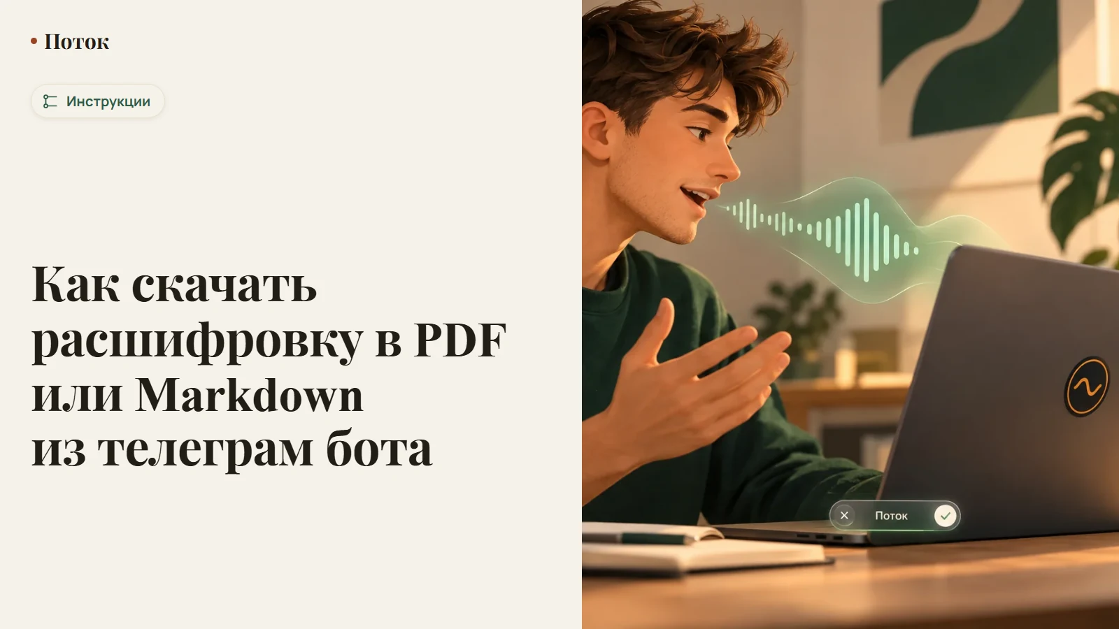 Как скачать расшифровку в PDF или Markdown из телеграм бота
