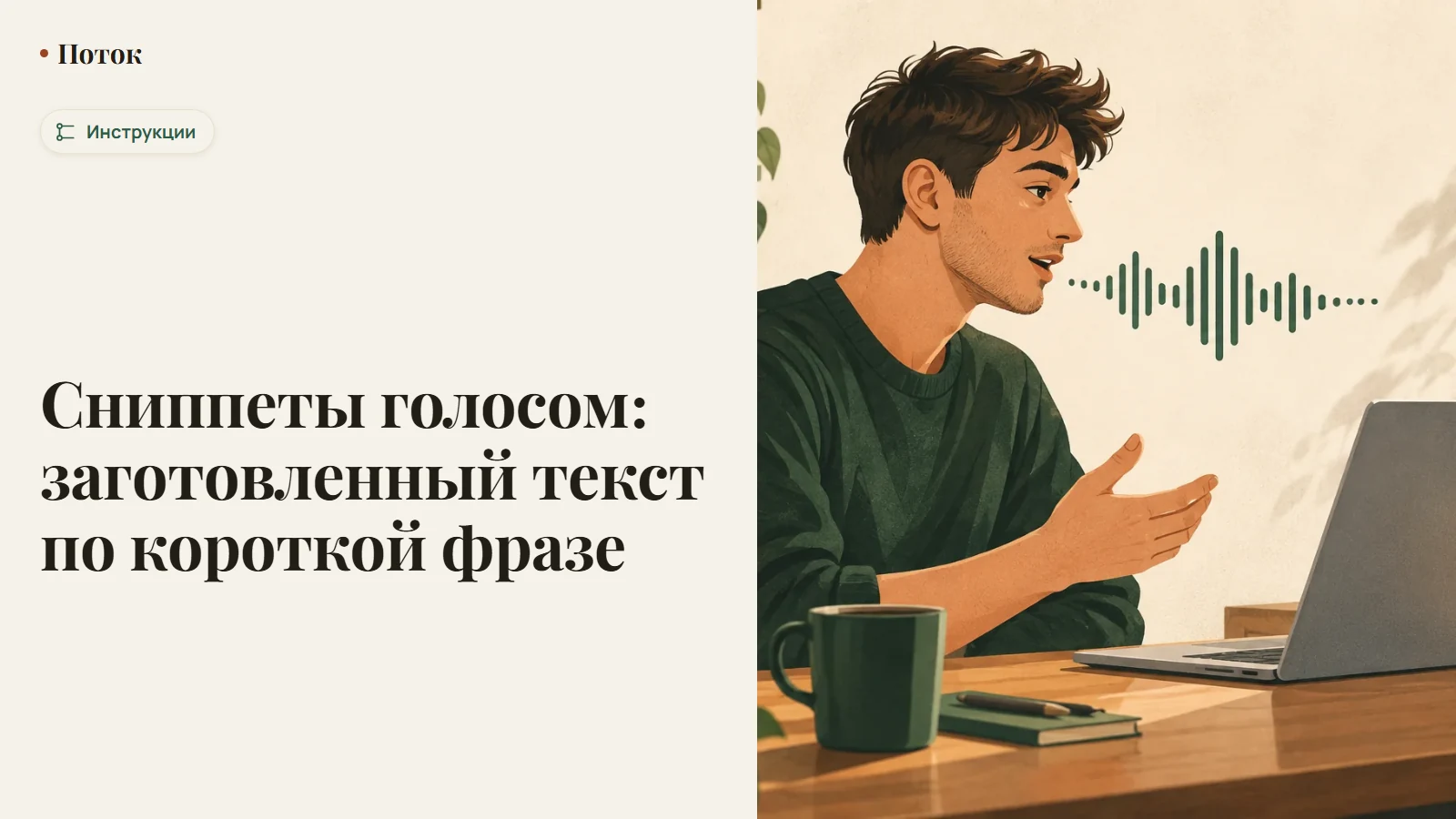 Сниппеты голосом: заготовленный текст по короткой фразе