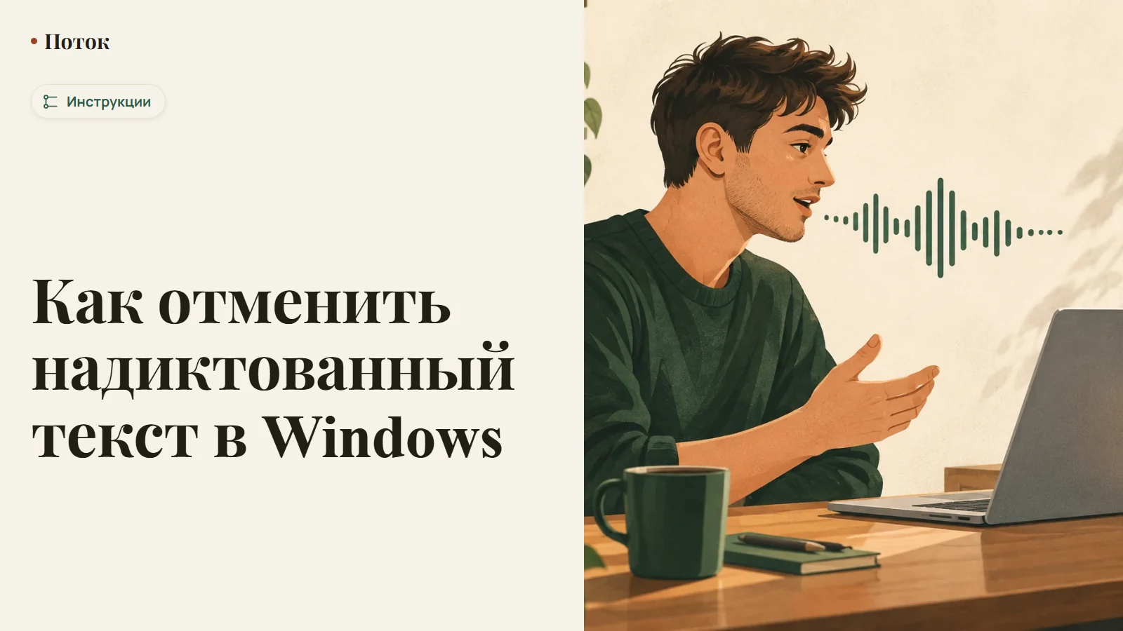 Как отменить надиктованный текст в Windows