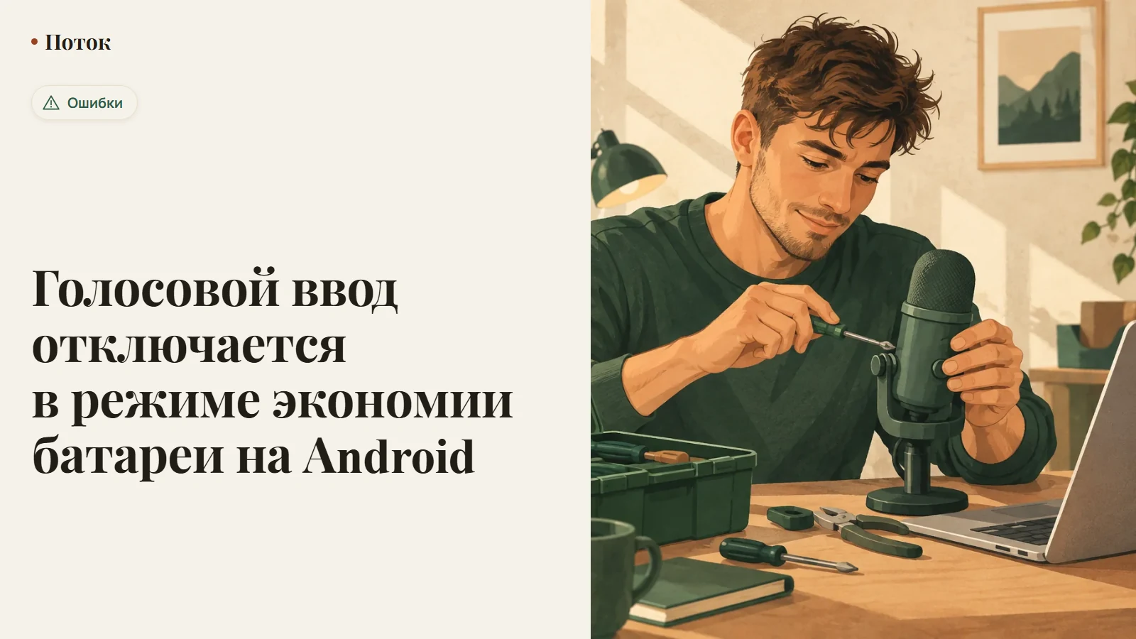 Голосовой ввод отключается в режиме экономии батареи на Android