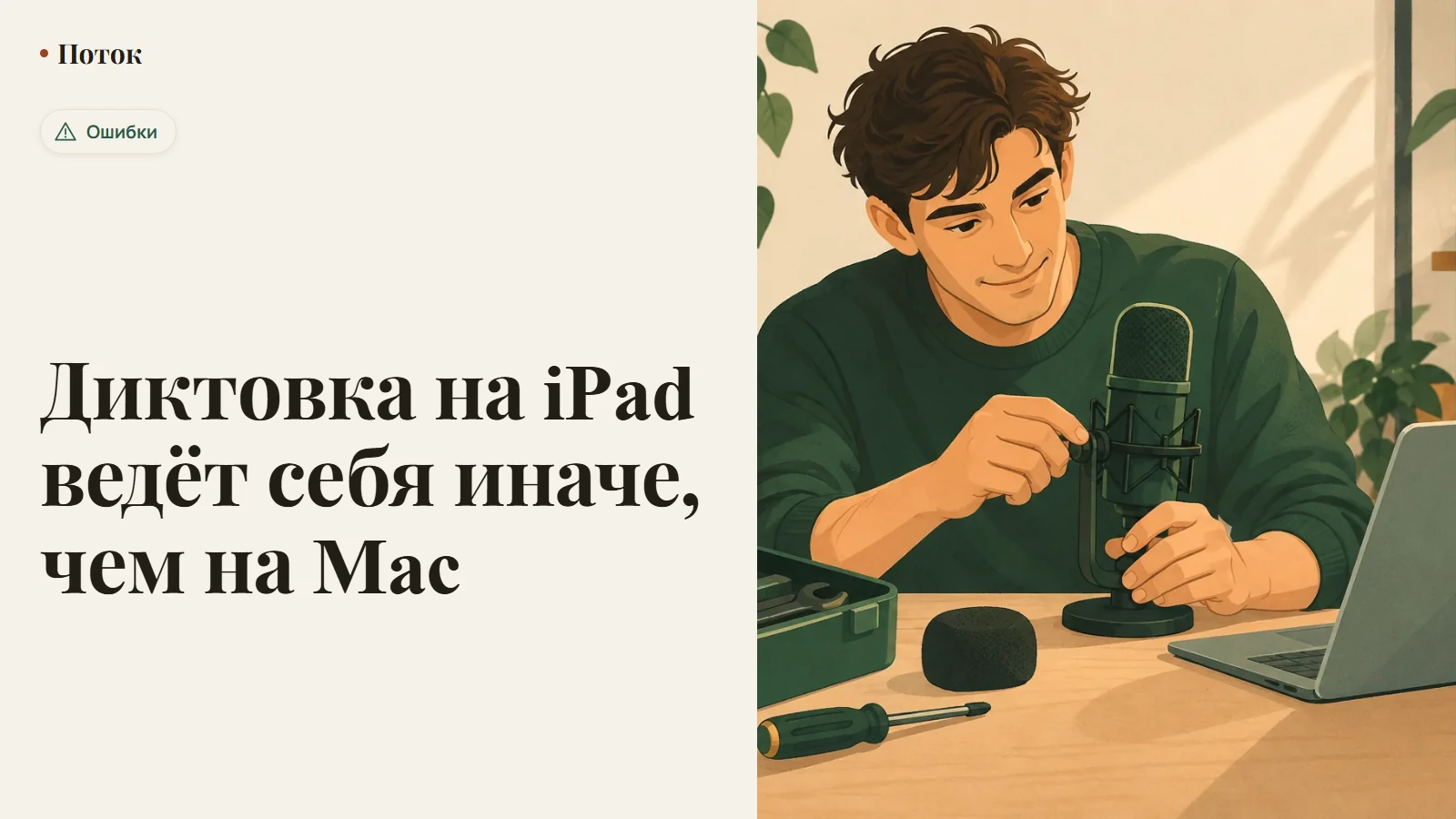 Диктовка на iPad ведёт себя иначе, чем на Mac