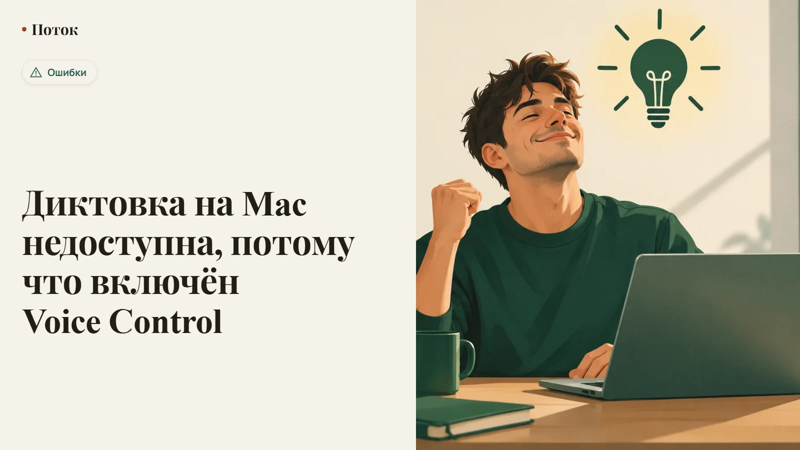 Диктовка на Mac недоступна, потому что включён Voice Control