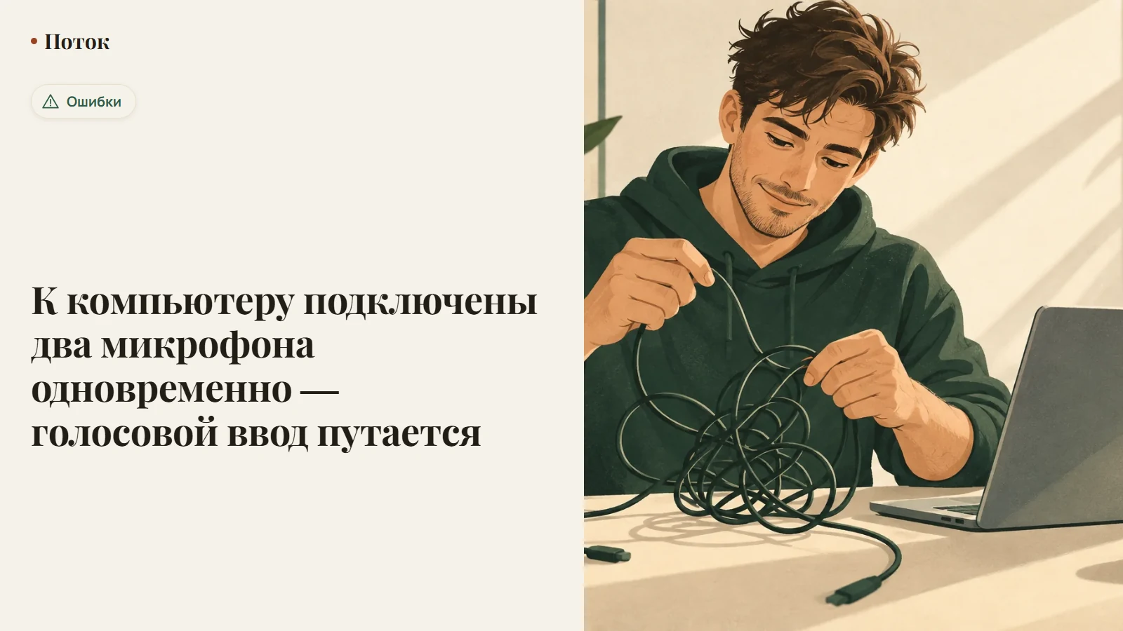 К компьютеру подключены два микрофона одновременно — голосовой ввод путается