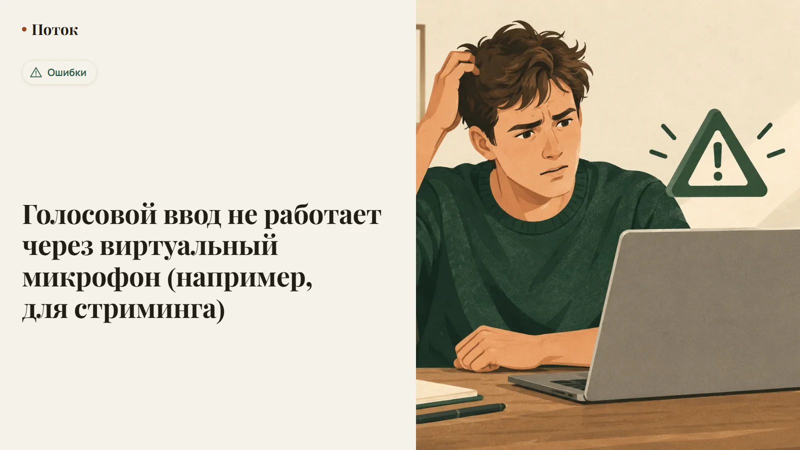 Голосовой ввод не работает через виртуальный микрофон (например, для стриминга)
