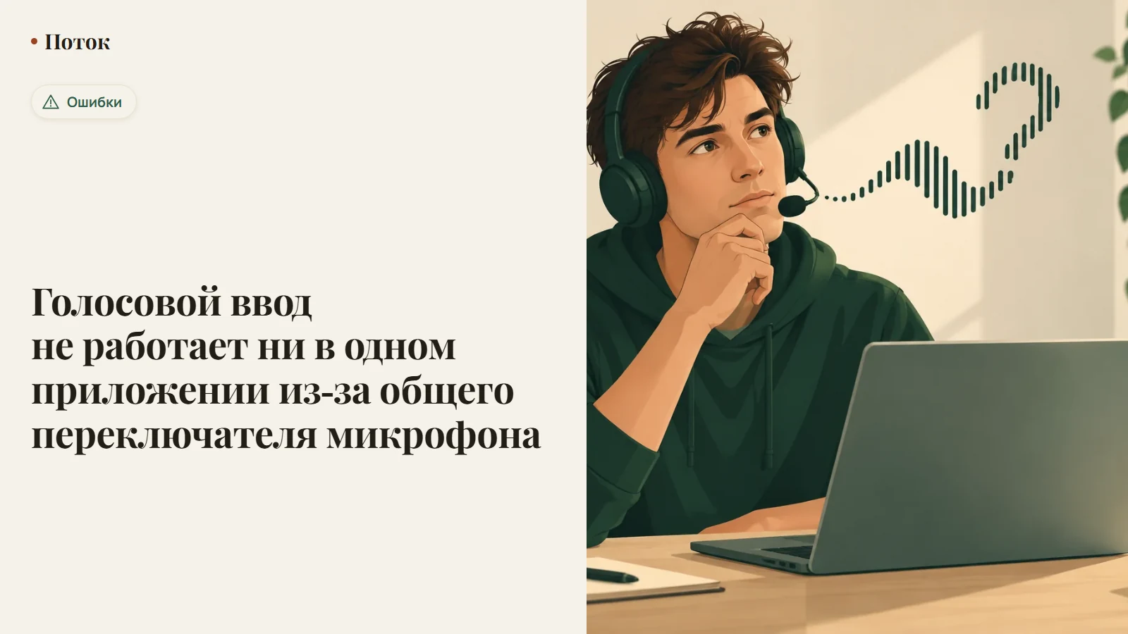 Голосовой ввод не работает ни в одном приложении из-за общего переключателя микрофона