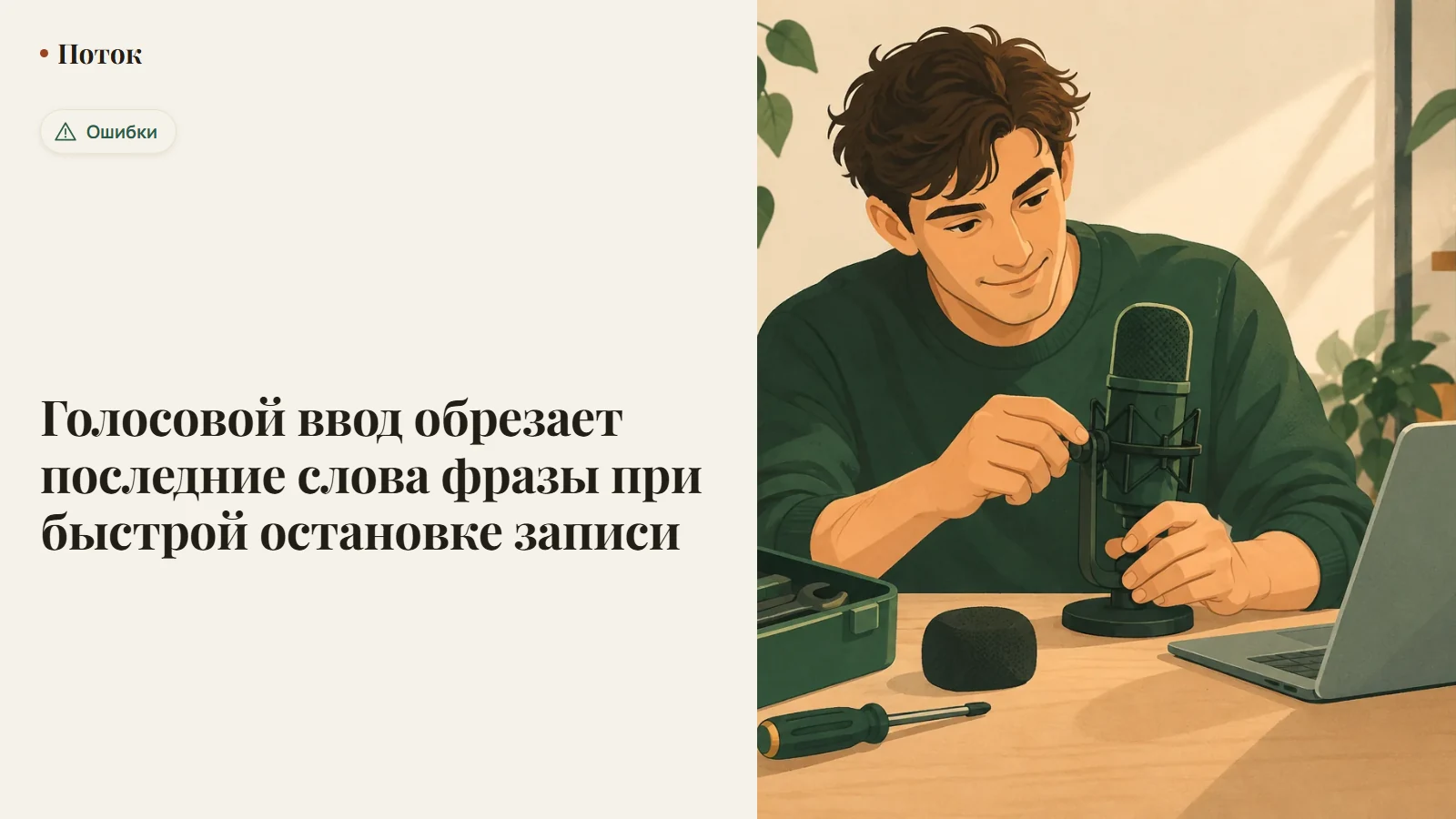 Голосовой ввод обрезает последние слова фразы при быстрой остановке записи