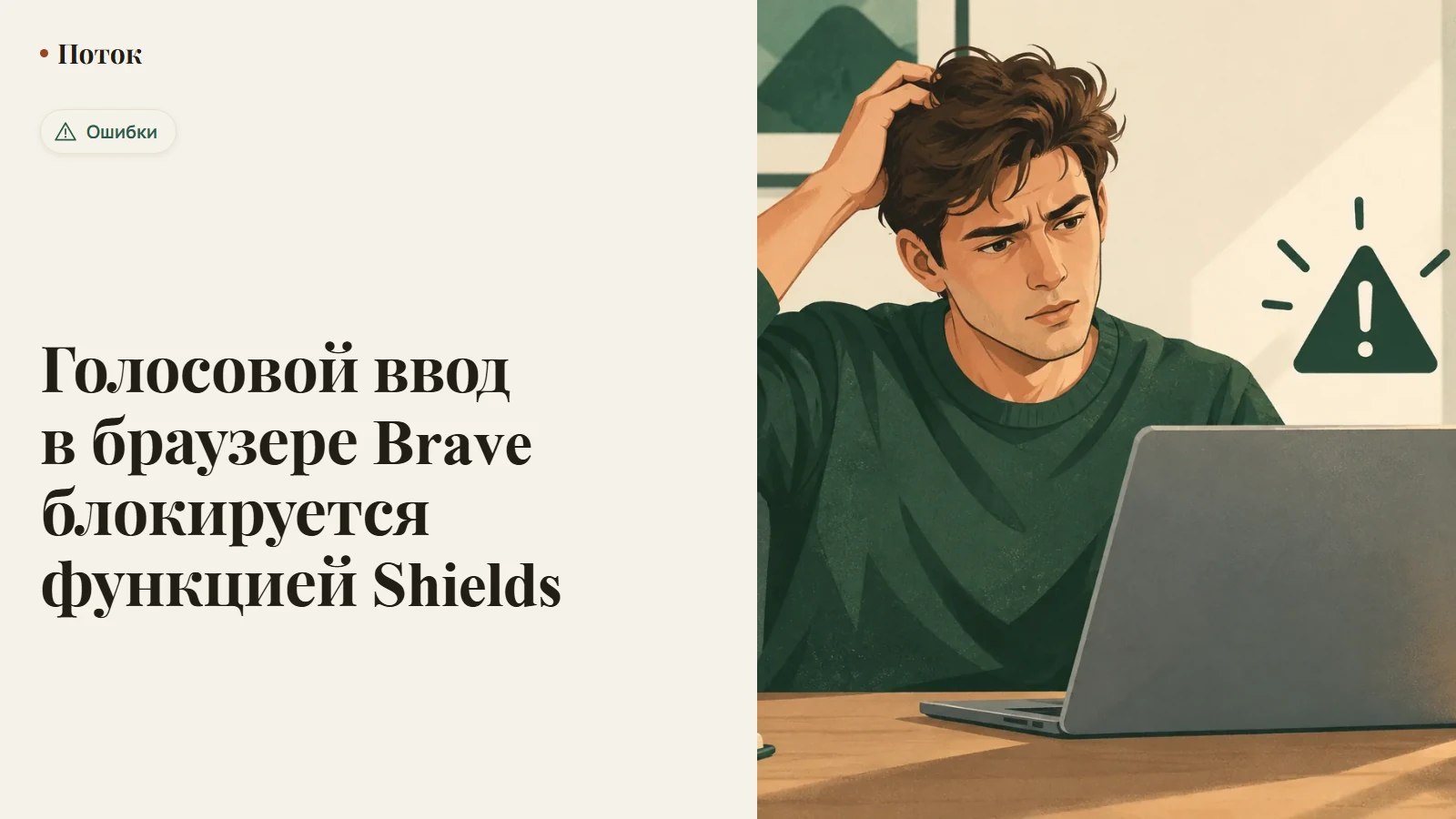 Голосовой ввод в браузере Brave блокируется функцией Shields