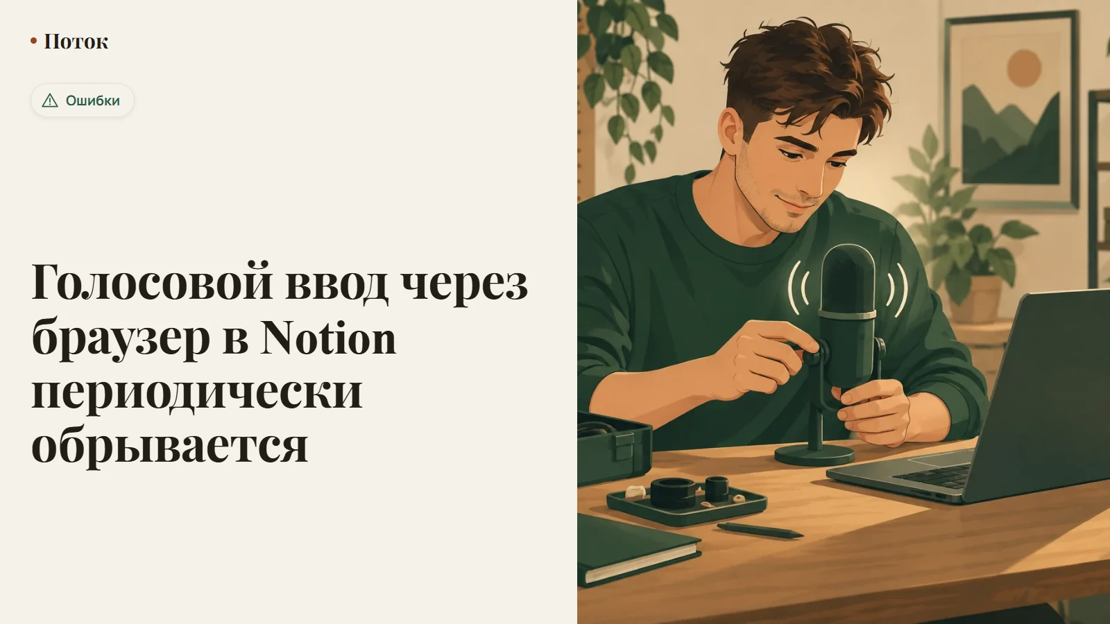 Голосовой ввод через браузер в Notion периодически обрывается