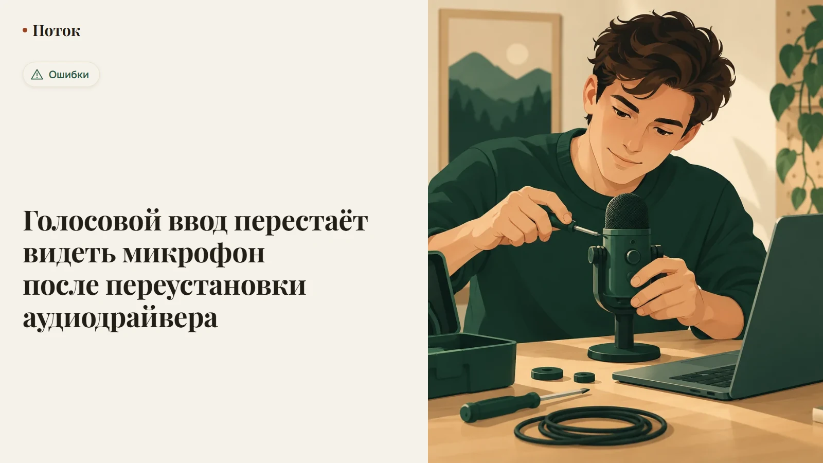 Голосовой ввод перестаёт видеть микрофон после переустановки аудиодрайвера