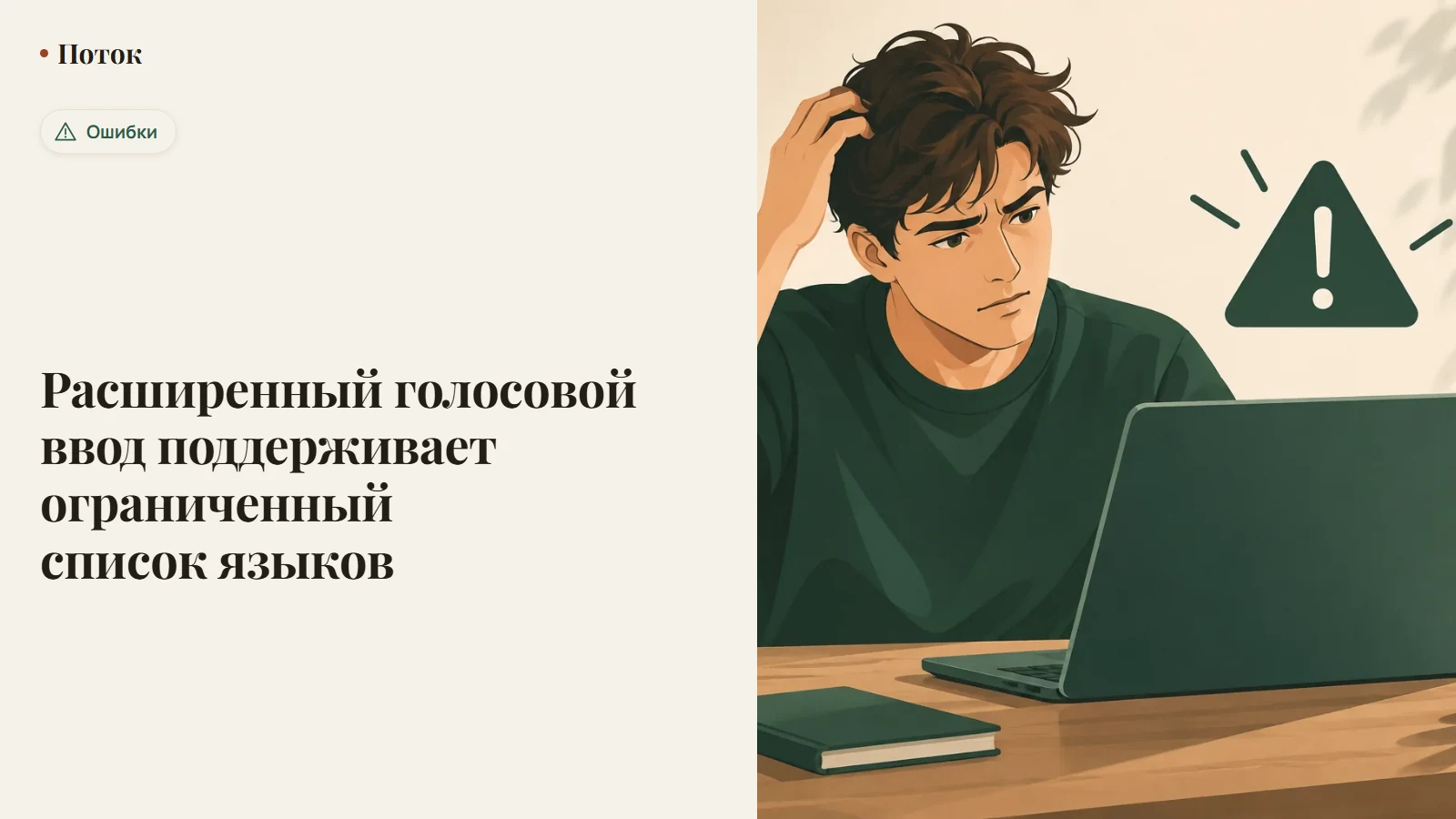 Расширенный голосовой ввод поддерживает ограниченный список языков