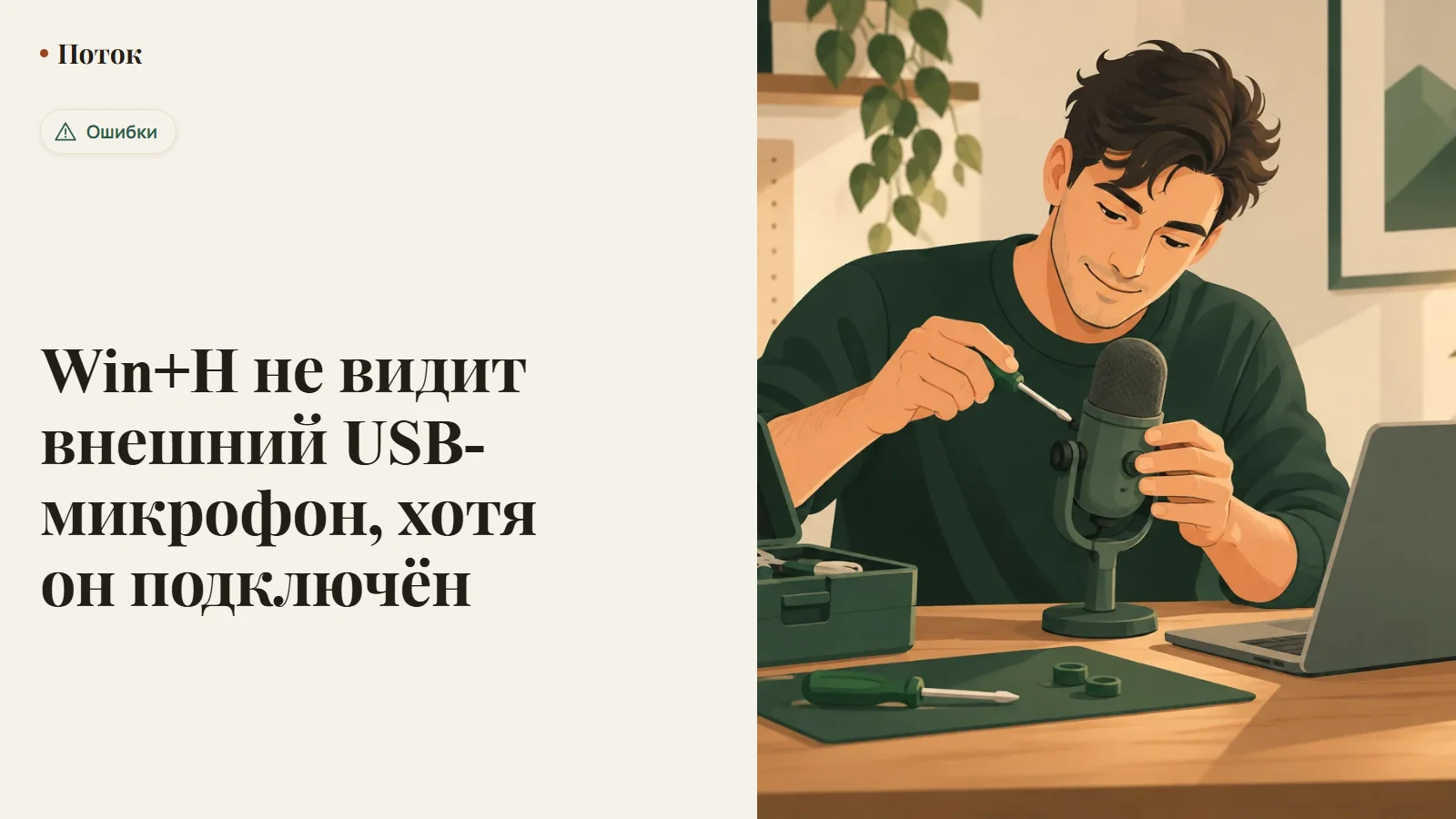 Win+H не видит внешний USB-микрофон, хотя он подключён