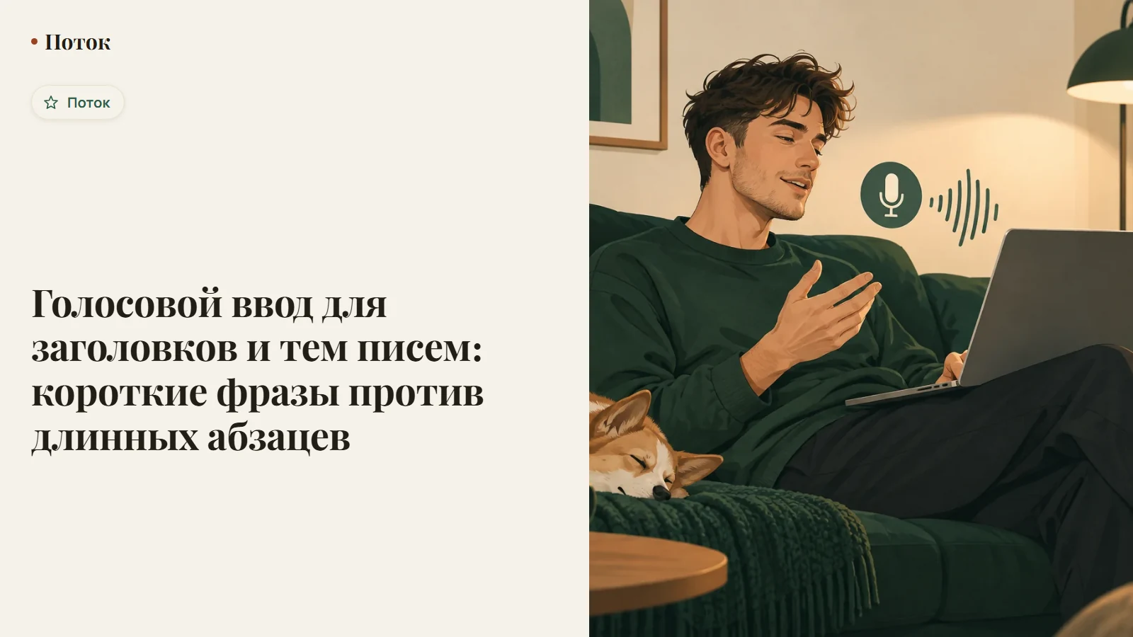Голосовой ввод для заголовков и тем писем: короткие фразы против длинных абзацев