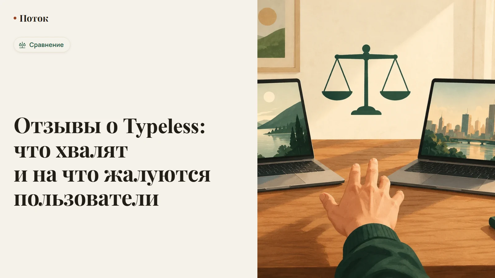 Три значка отзывов — Product Hunt, Trustpilot и App Store — рядом с экраном приложения Typeless