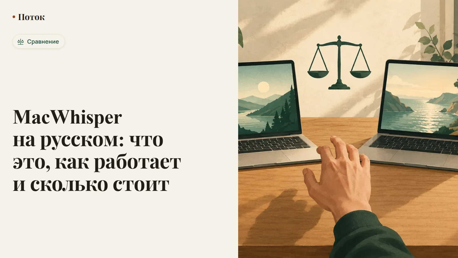 MacWhisper на русском: значок волновой формы аудио рядом с русскими буквами на экране Mac