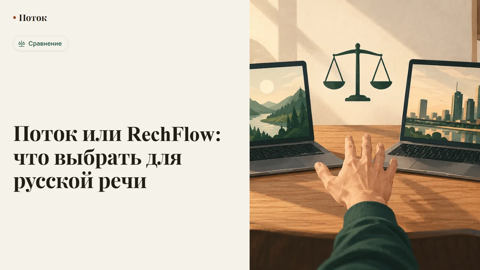 Поток или RechFlow: два окна диктовки, одно со значком облака, другое со значком устройства