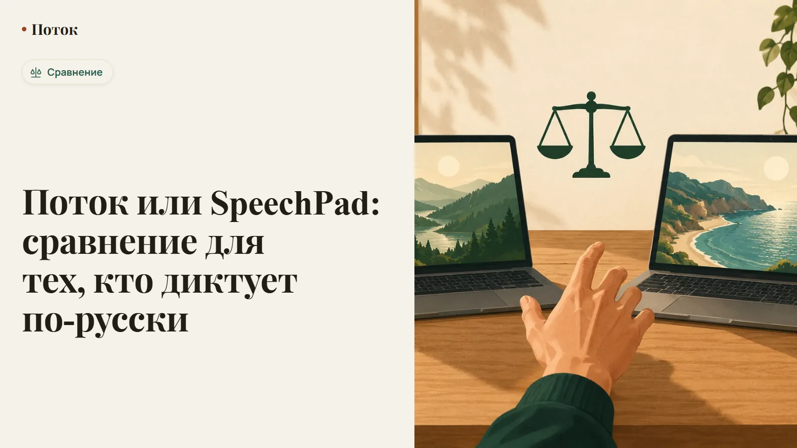 Два приложения голосового ввода рядом — SpeechPad и Поток — со значками платформ