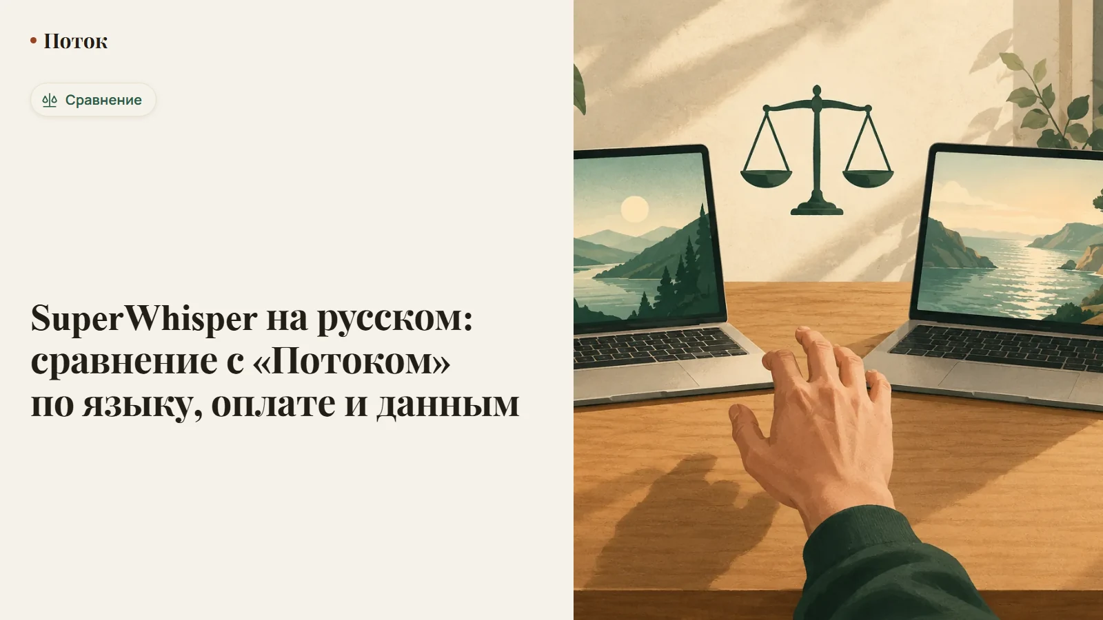 SuperWhisper на русском: окно настроек языка рядом с флагом России и иконкой «Потока»