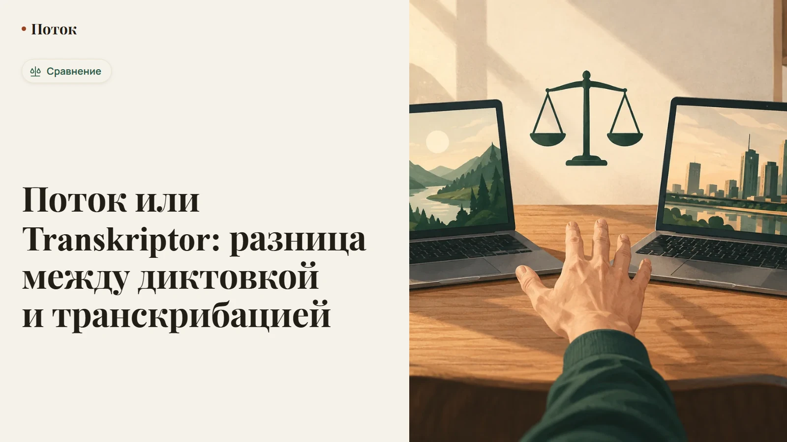 Поток и Transkriptor рядом — значок горячей клавиши против значка загрузки записи для расшифровки