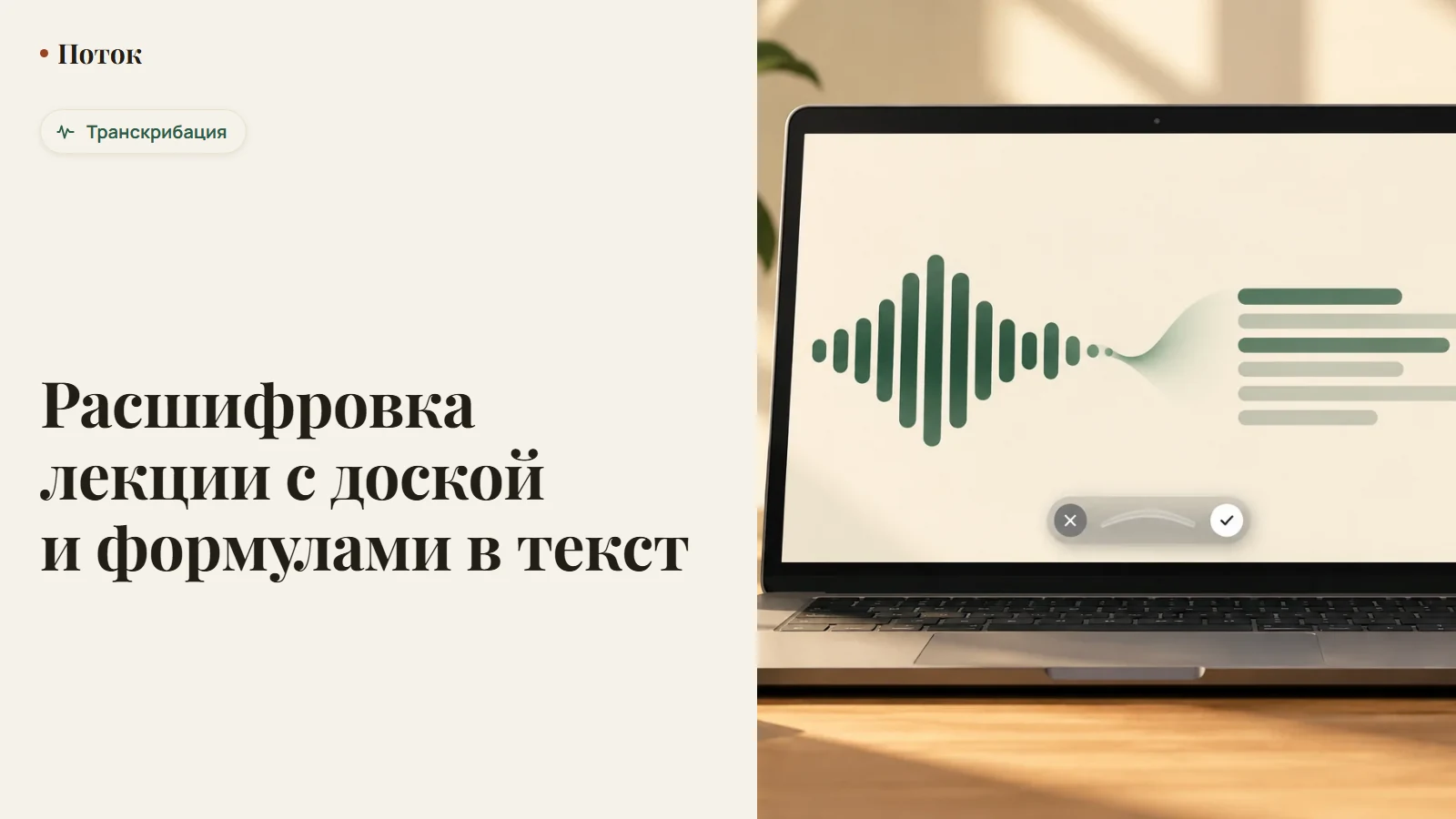 Расшифровка лекции с доской и формулами в текст