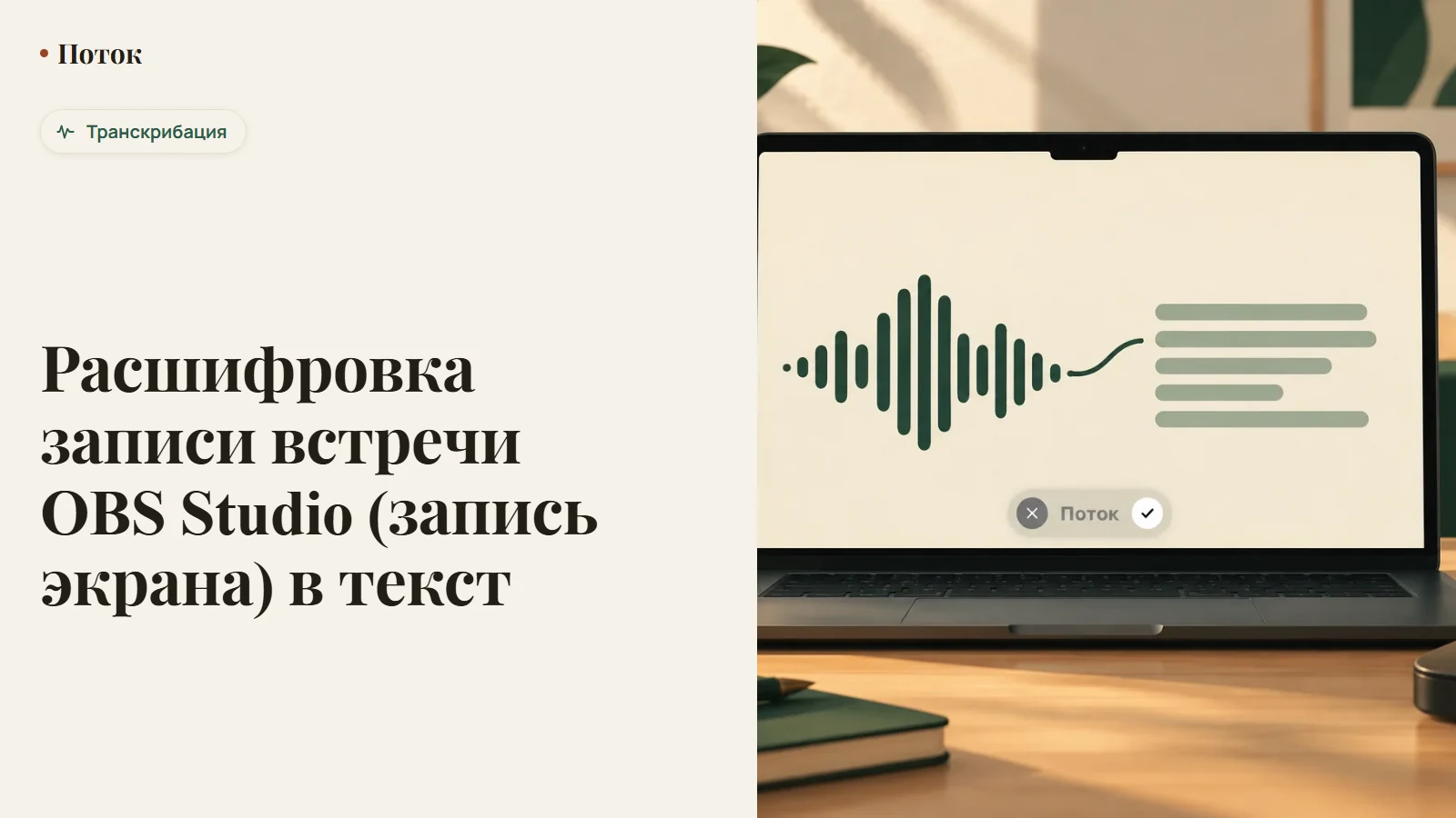 Расшифровка записи встречи OBS Studio (запись экрана) в текст