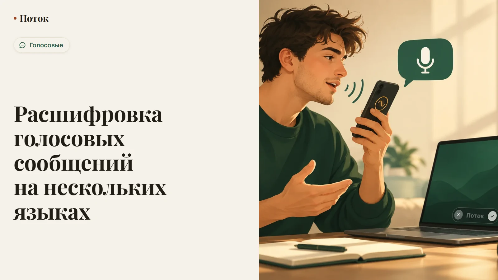 Расшифровка голосовых сообщений на нескольких языках