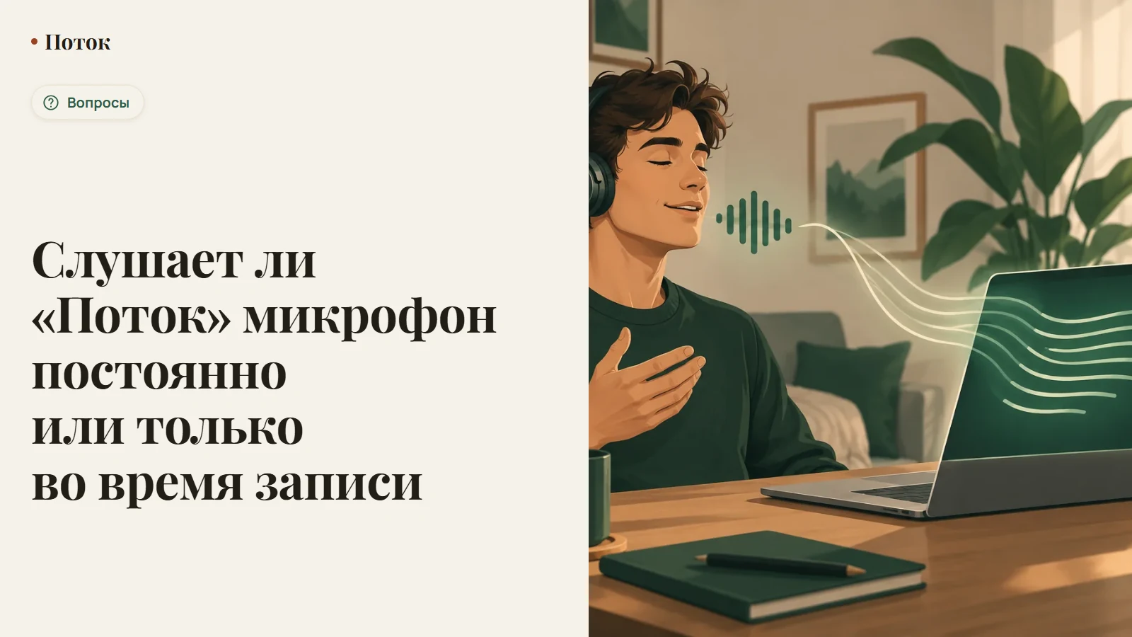 Слушает ли «Поток» микрофон постоянно или только во время записи